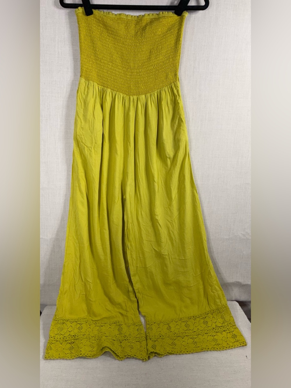 Bright Yellow Smocked Waist Maxi Skirt with Lace Hem